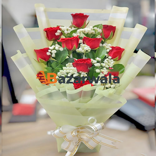 Bazarwala মনোমুগ্ধকর লাল গোলাপের তোড়া