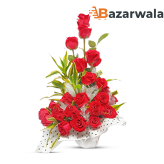 Bazarwala এলিগ্যান্ট ভাইব লাল গোলাপের তোড়া