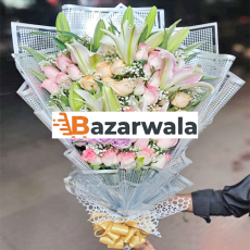 Bazarwala পিঙ্ক গোলাপ এবং লিলি মিক্স তোড়া