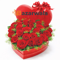 Bazarwala হার্ট শেপ বক্সে লাল গোলাপ